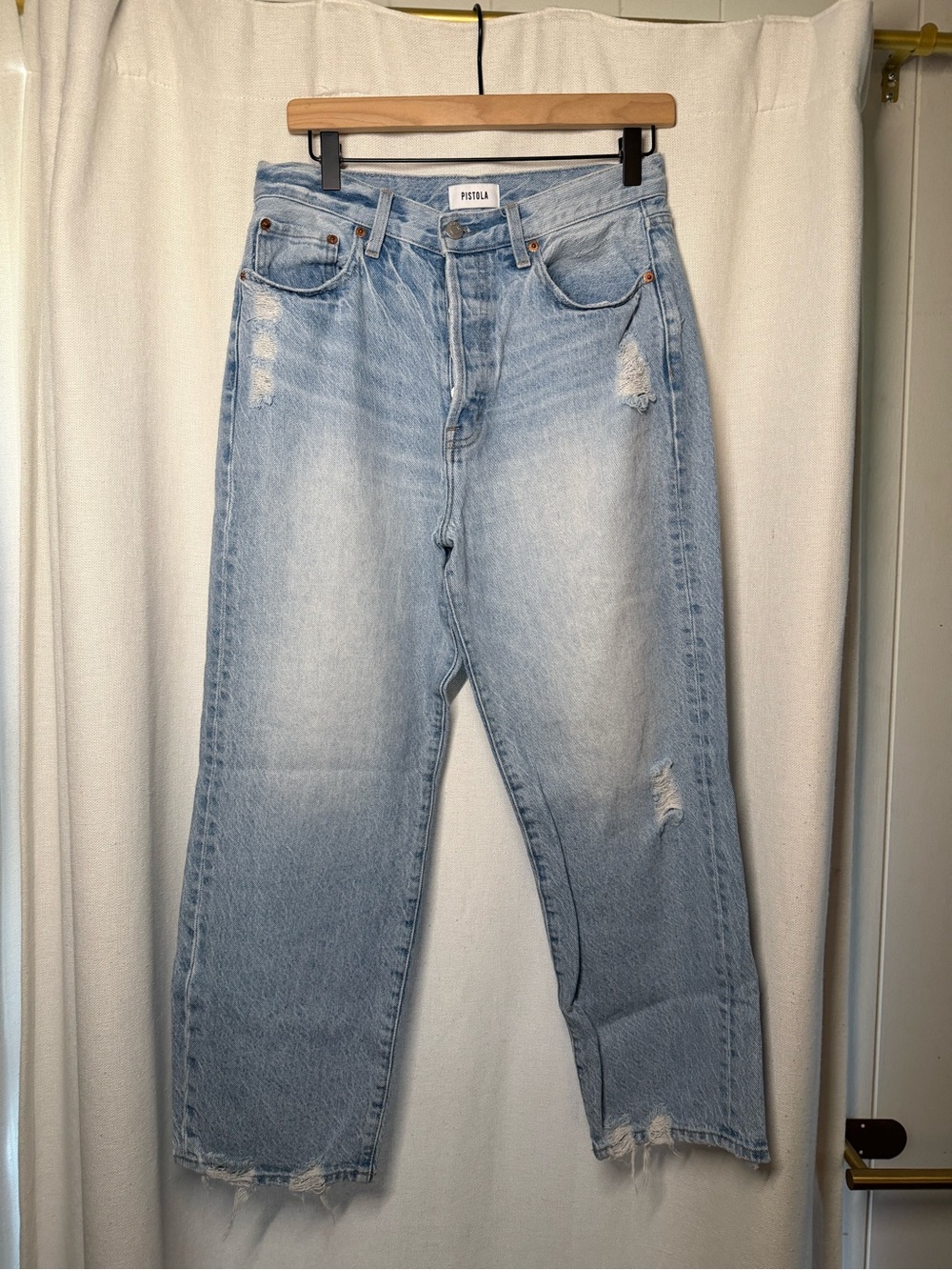Pistola Cassie Super High Rise Light Blue Distressed Straight-Leg Women's Jeans